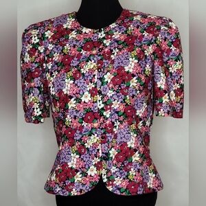 Stuart Alan Vintage 80's Floral Peplum Blouse - Size MP